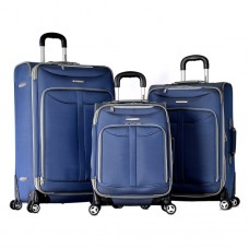Olympia Luggage Tuscany 3 Piece Spinner Expandable Luggage Set Denim Blue